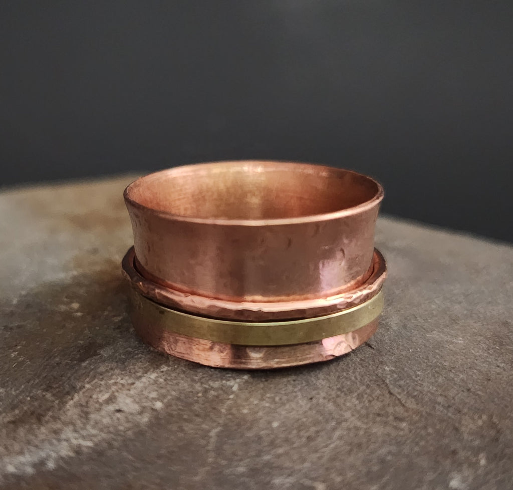 Dual Motion Copper & Brass Fidget Spinner Ring