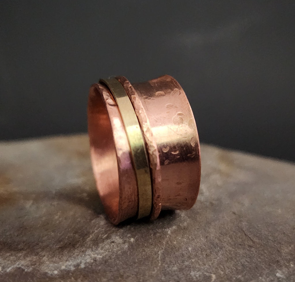 Dual Motion Copper & Brass Fidget Spinner Ring