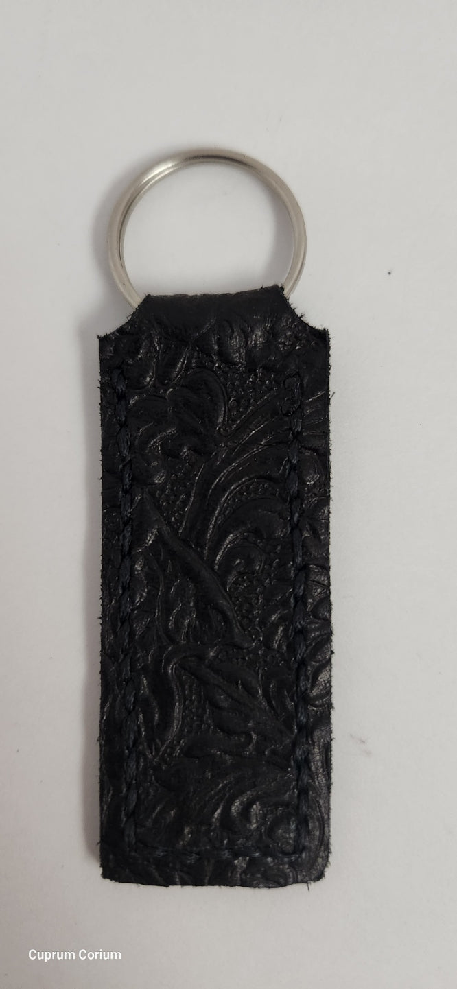 Black Embossed Leather Key Ring