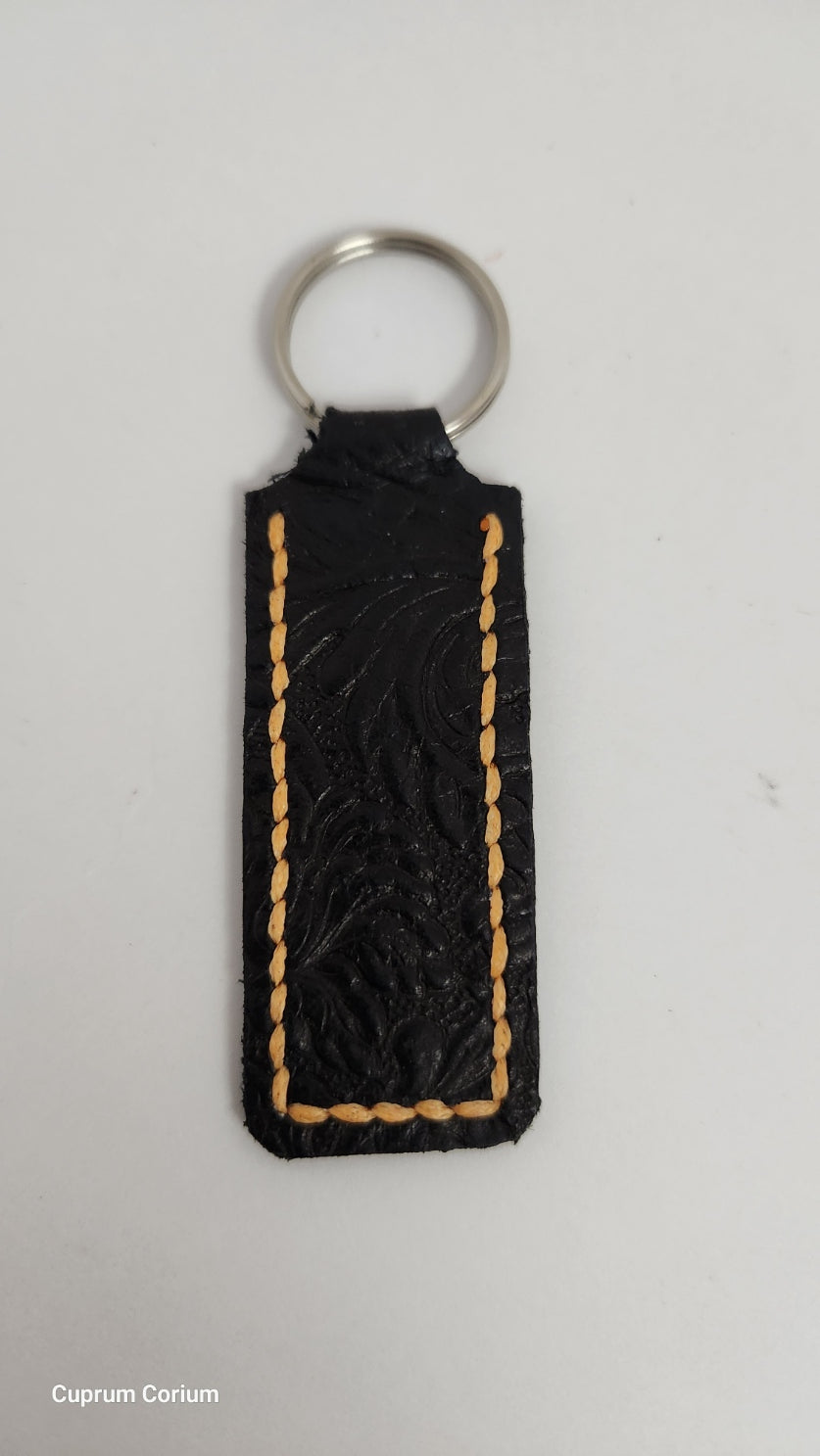 Black Embossed Leather Key Ring