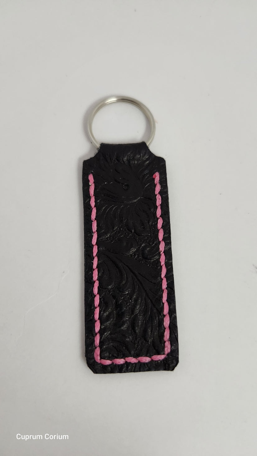 Black Embossed Leather Key Ring