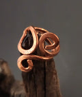 Bold Teardrop & Scroll Adjustable Copper Statement Ring (w/ simple band)