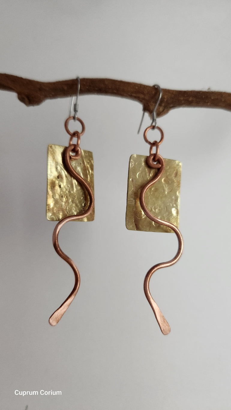 Brass and Copper Curve Drop Earrings