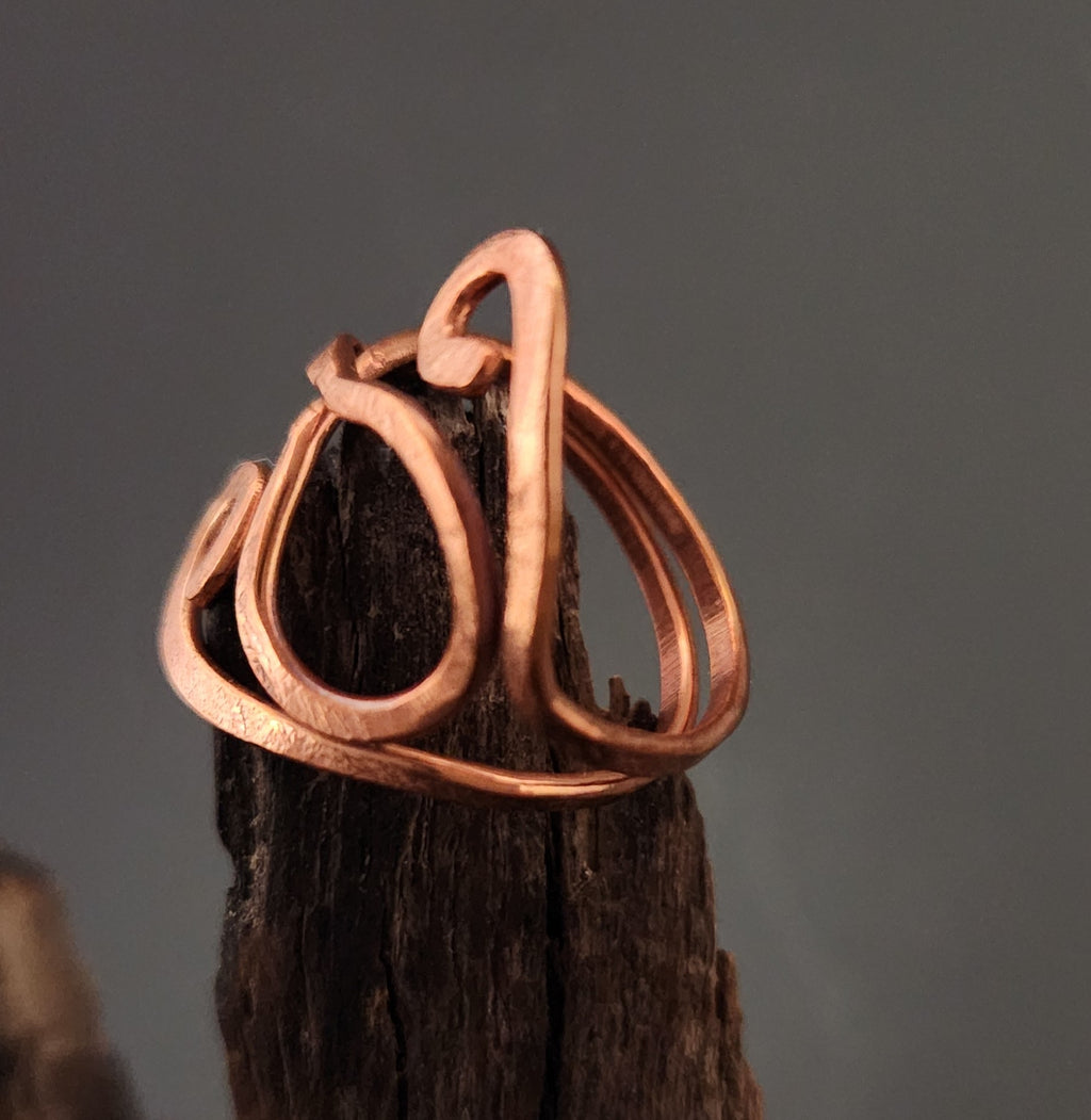 Classic Teardrop & Scroll Adjustable Copper Ring (w/ simple band)