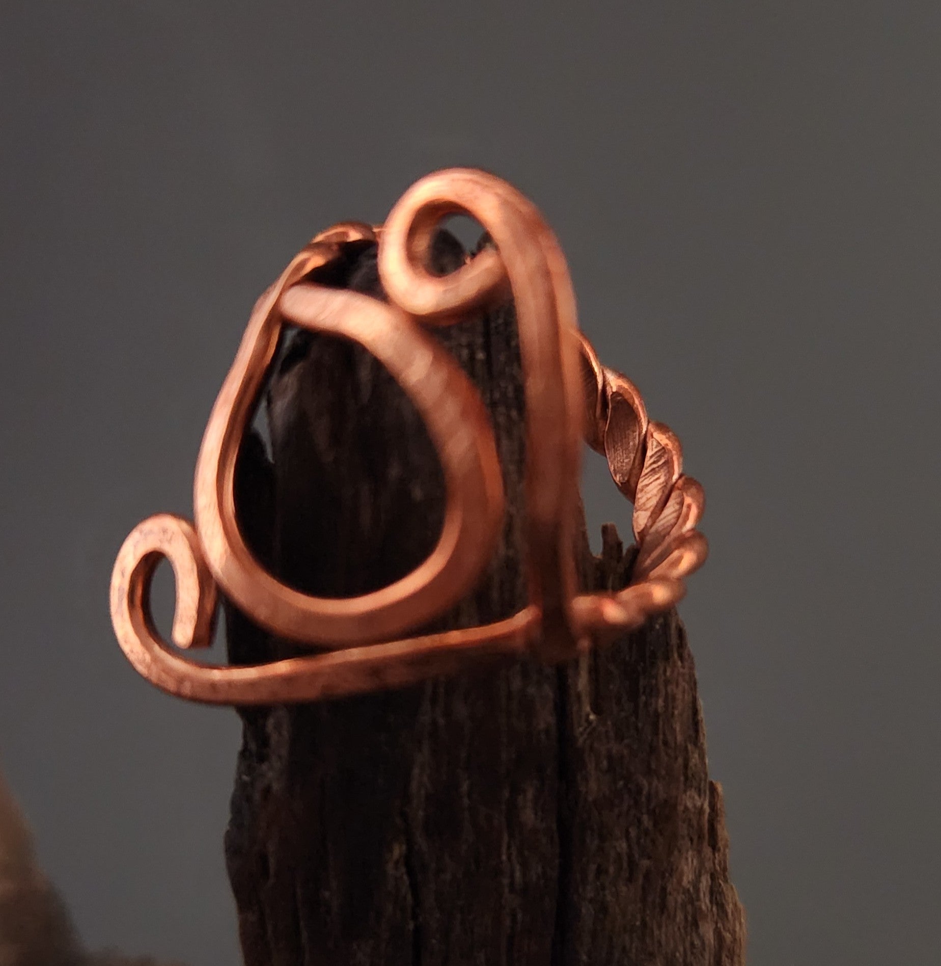 Copper Teardrop & Scroll Adjustable Ring (w/ twisted band)