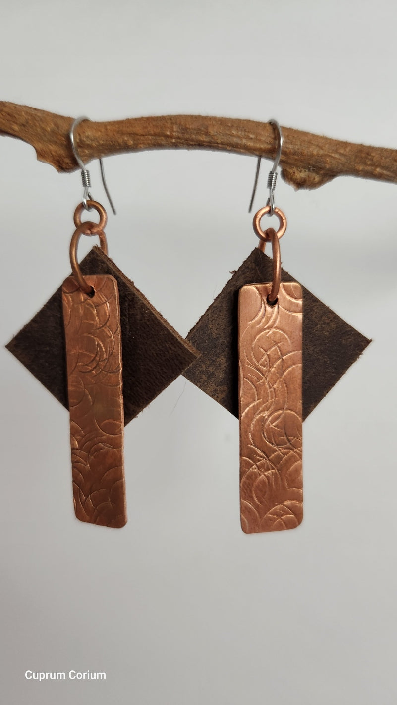 Copper & Hide Diamond Bar Drop Earrings