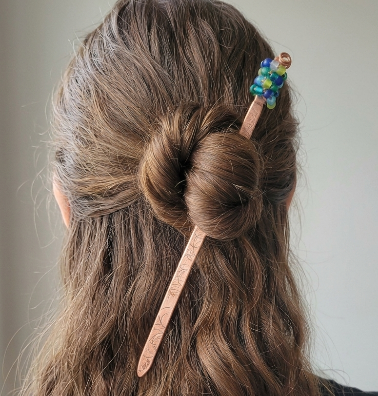 Lagoon Swirl Hand-Forged Copper Hair Wand