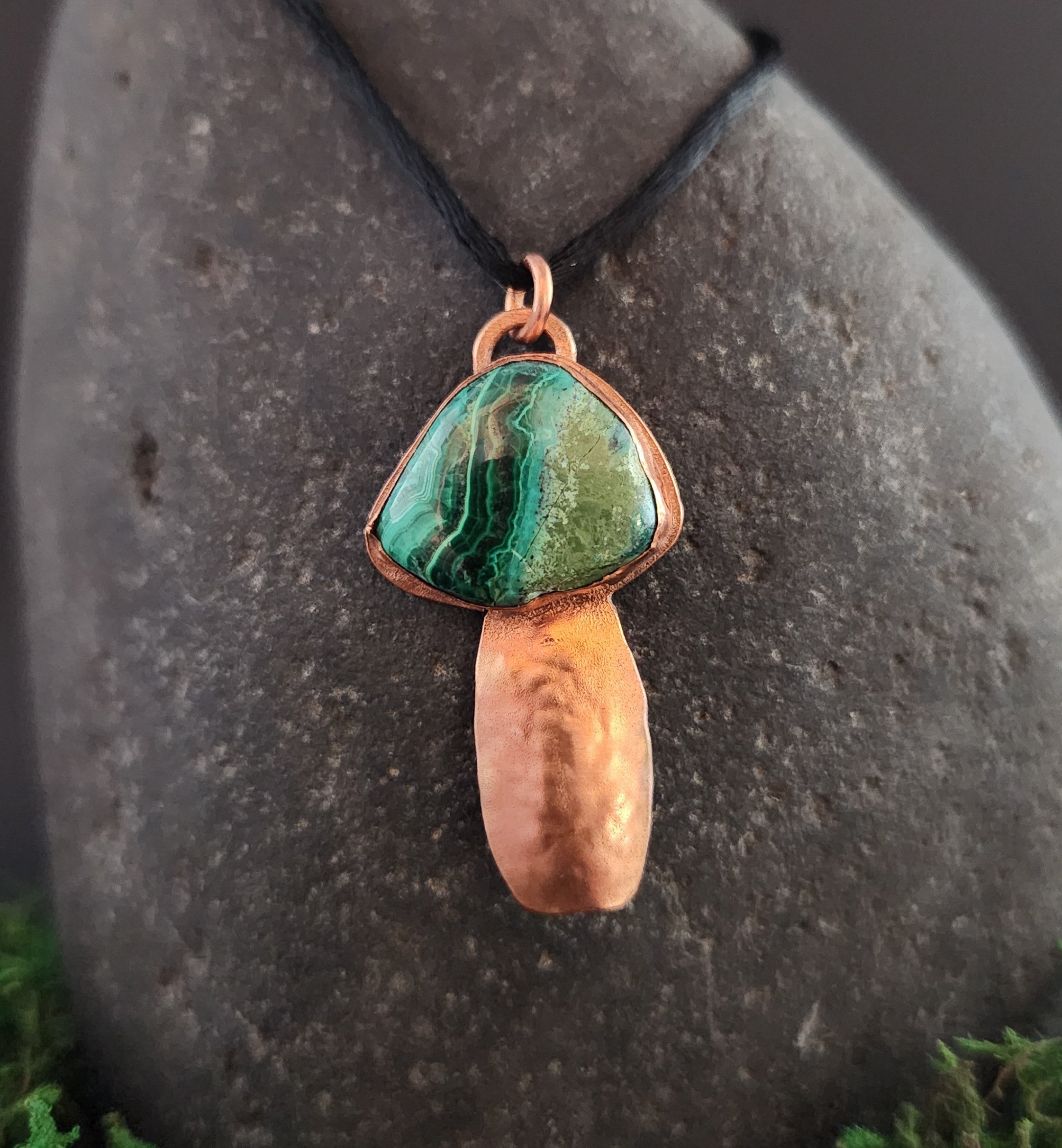 Malachite Mushroom Pendant Necklace