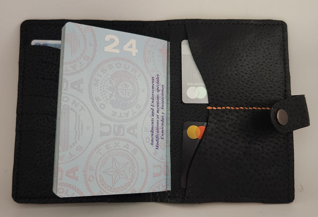 Tortoise & Obsidian Hand-Stitched Leather Passport Wallet