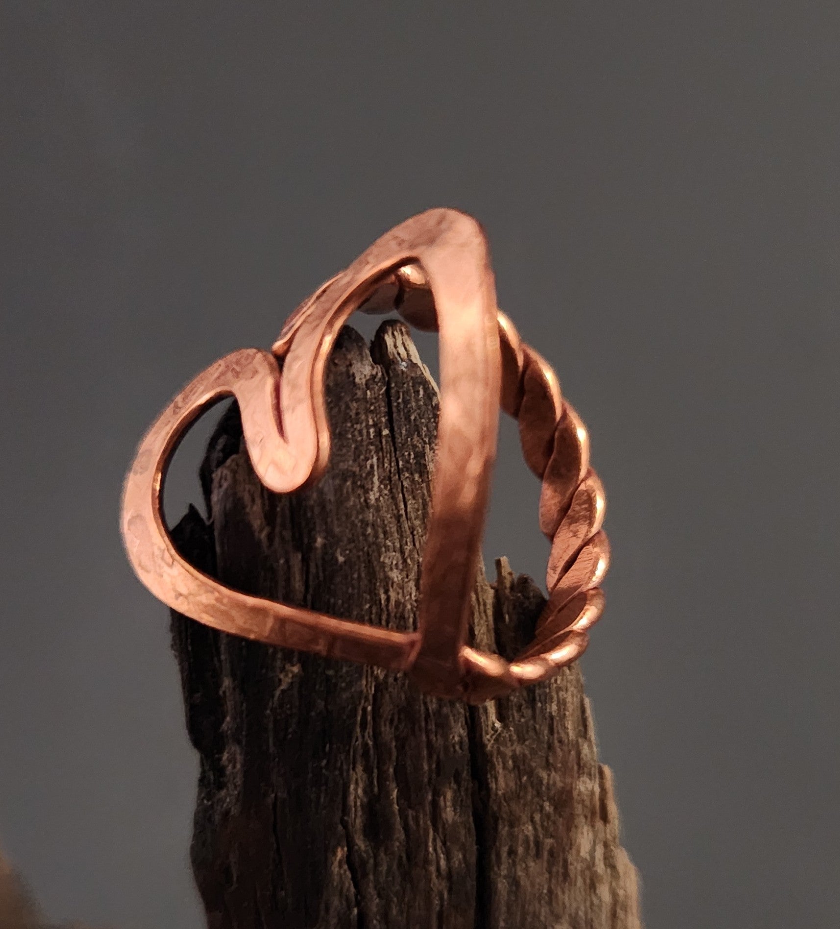 Twisted Heart Adjustable Copper Ring